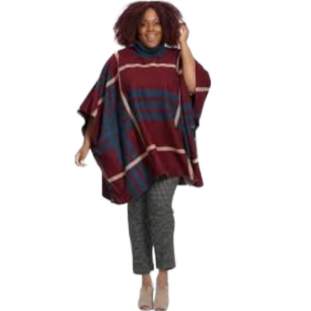 Modcloth Warm Plaid Poncho with Turtleneck  size M/L